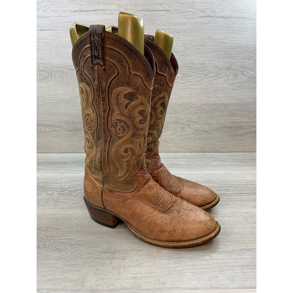 Tony Lama Mens Brown Leather Western Cowboy Boots Pointed Toe Size 8D